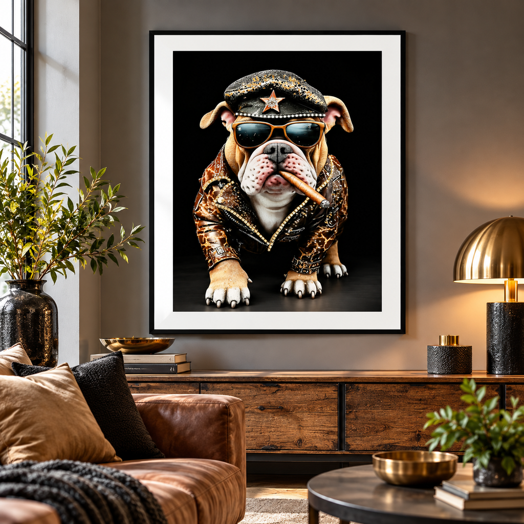 Rocker-Dog 82 x 62 cm – Coolness trifft auf stilvolle Wanddeko im Biker-Look