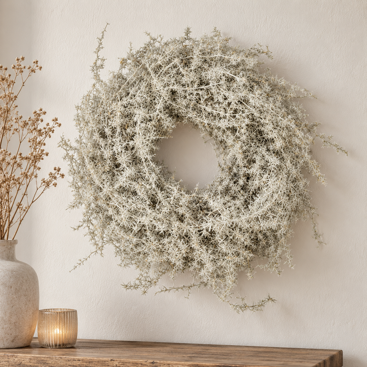 Asparagus Kranz 35 cm in Weiss – Dekorativer Herbstkranz aus Naturmaterial – Türkranz, Wandkranz & Tischdeko – Herbstliche Dekoration