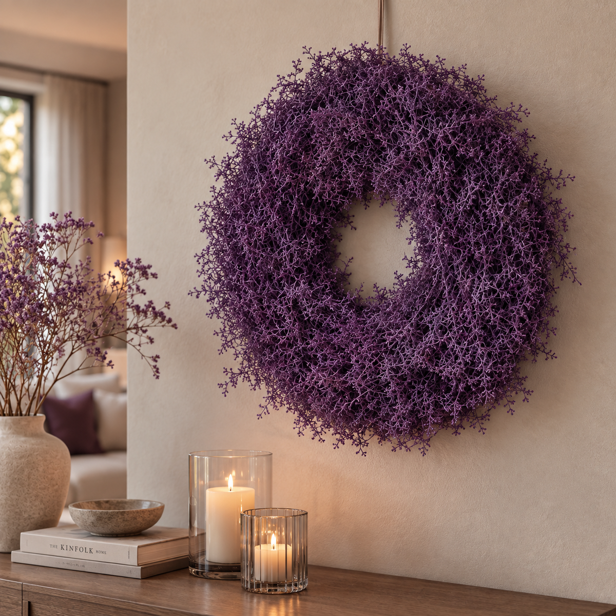 Iron Busch Kranz 35 cm in Aubergine – Dekorativer Herbstkranz aus Naturmaterial – Türkranz, Wandkranz & Tischdeko – Herbstliche Dekoration