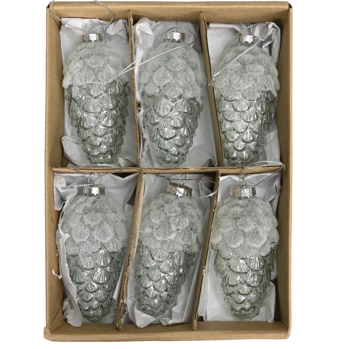 Weihnachtskugeln/Baumkugeln Zapfen Ø5x11cm Box/6Stück 2fach sort. grün matt Weihnachten Christbaumkugel Dekoration