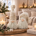 Wichtel RUNT 2-fach sortiert – Creme Stoff Wichtel 12 x H 22 cm – Weihnachtswichtel mit stehender & hängender Mütze – Winterliche Deko