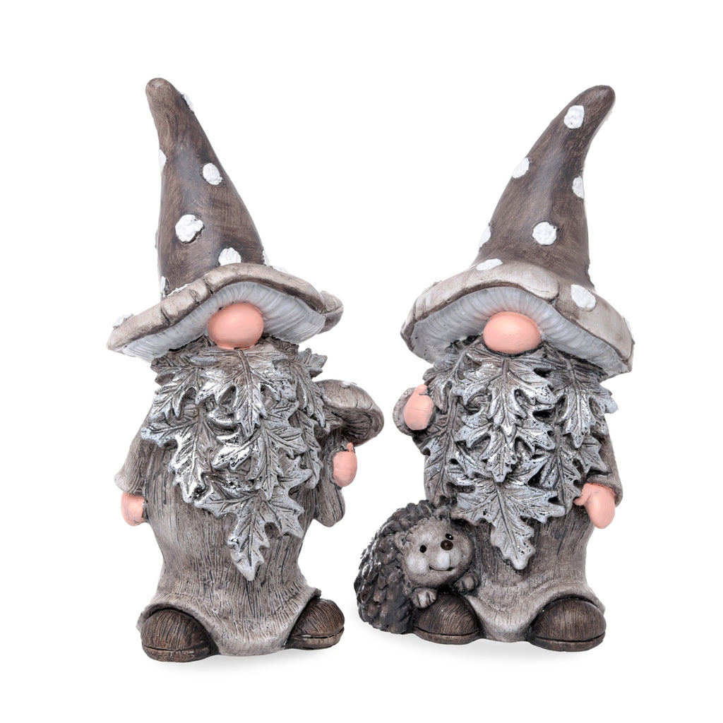 Poly-Wichtel 2er-Set in Grau-Silber – Dekorative Wichtelfiguren 9,5 cm x 19,5 cm Herbst