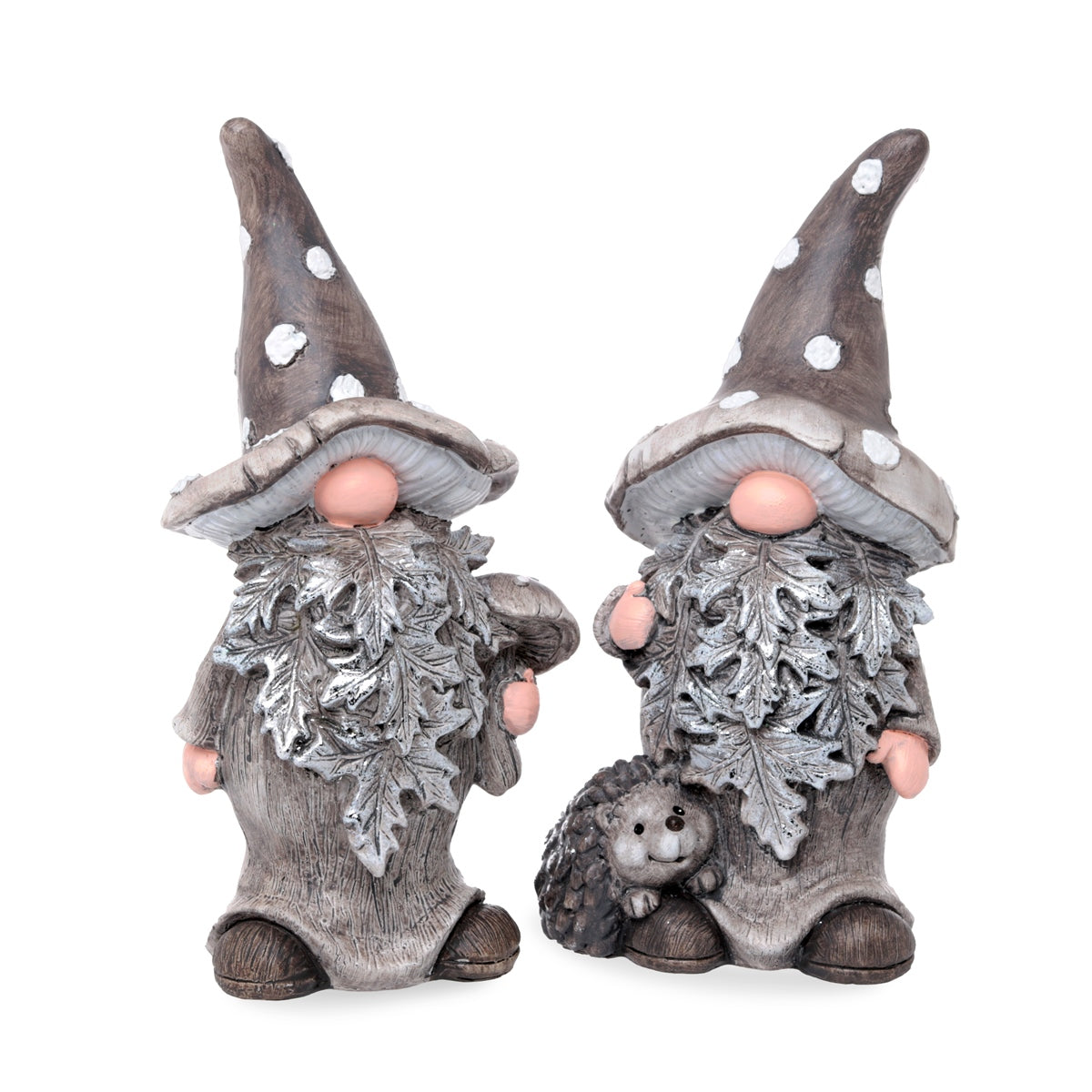 Poly-Wichtel 2er-Set in Grau-Silber – Dekorative Wichtelfiguren 9,5 cm x 19,5 cm Herbst