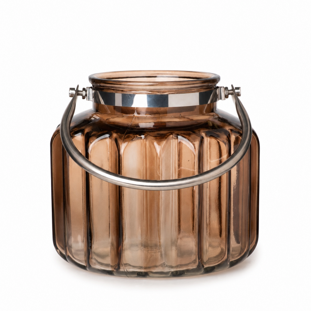 Glas-Windlicht mit Henkel Braun 20 × 18 cm – Windlicht & Tischdeko Laterne