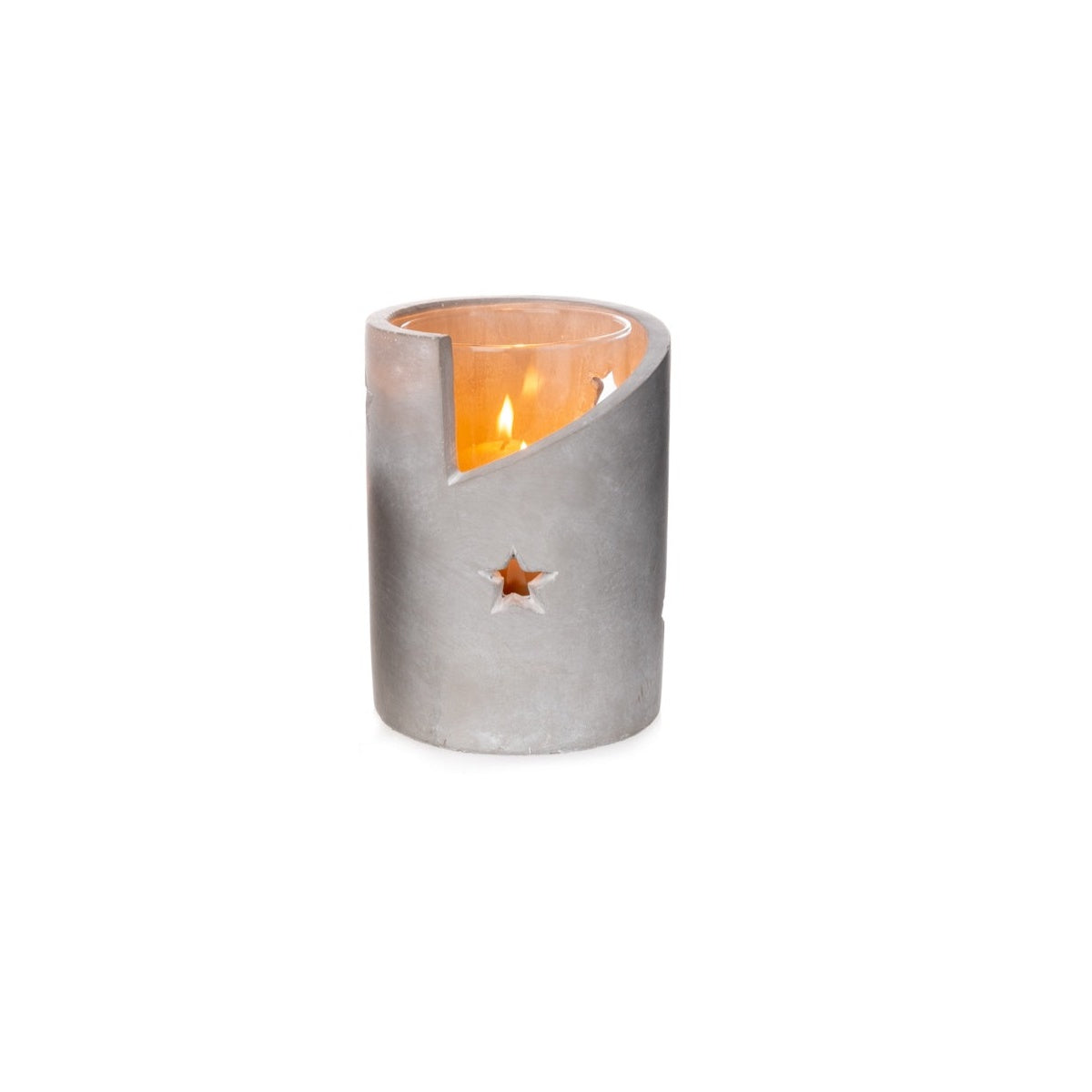 Windlicht mit Glas Stern Beton Ø11cm H13cm