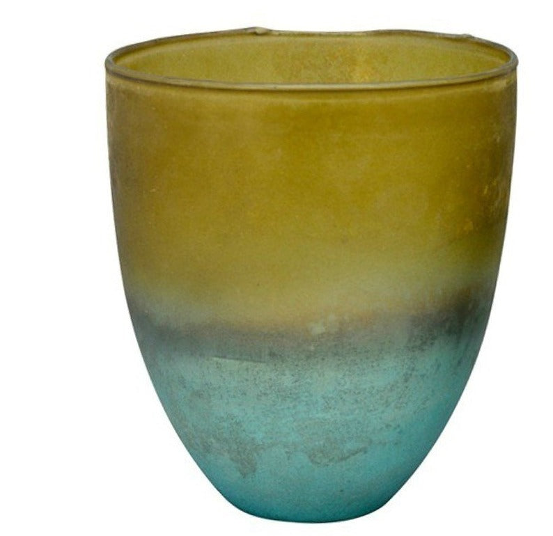 Windlicht VITREOUS türkis/gold Ø 16 cm +13 cm