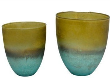 Windlicht VITREOUS türkis/gold Ø 16 cm +13 cm