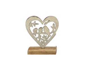 Herz Vogel PURI Alu Holz H17 cm silber/natur