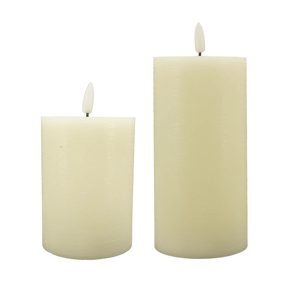 LED Kerze Echtwachs creme 2erSet H10cm+15cm