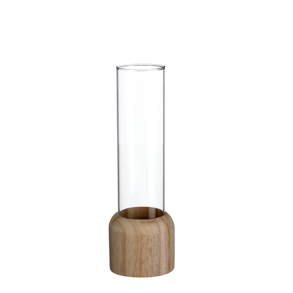 Glasvase auf Holzfuß Vase H18cm+25cm 2 Größen