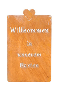 Spruchschild "Willkommen in unserem Garten" rost