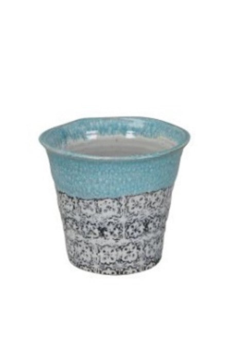 Übertopf blau/weiß Vintage Ø13 + 16cm Keramik