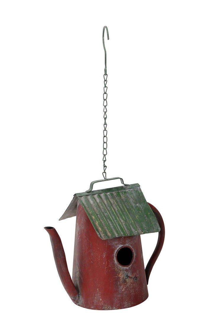 Vogelhaus Kanne zum hängen Metall rot/grün