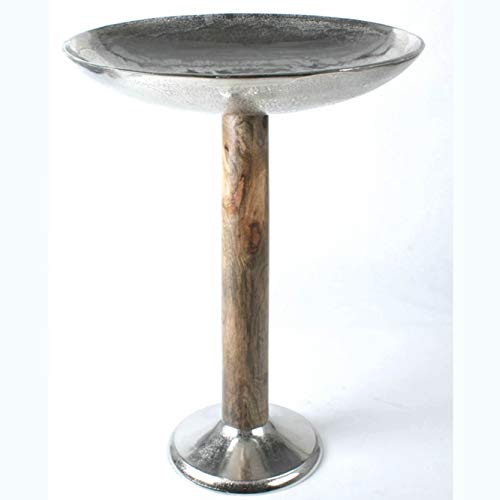 Schale auf Fuß Aluminium/Holz silber H64 cm