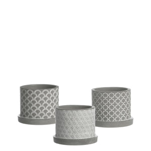 Töpfe Zement "ANNA" grau gemustert 3er Set Ø8,5cm H7cm in 4 Größen