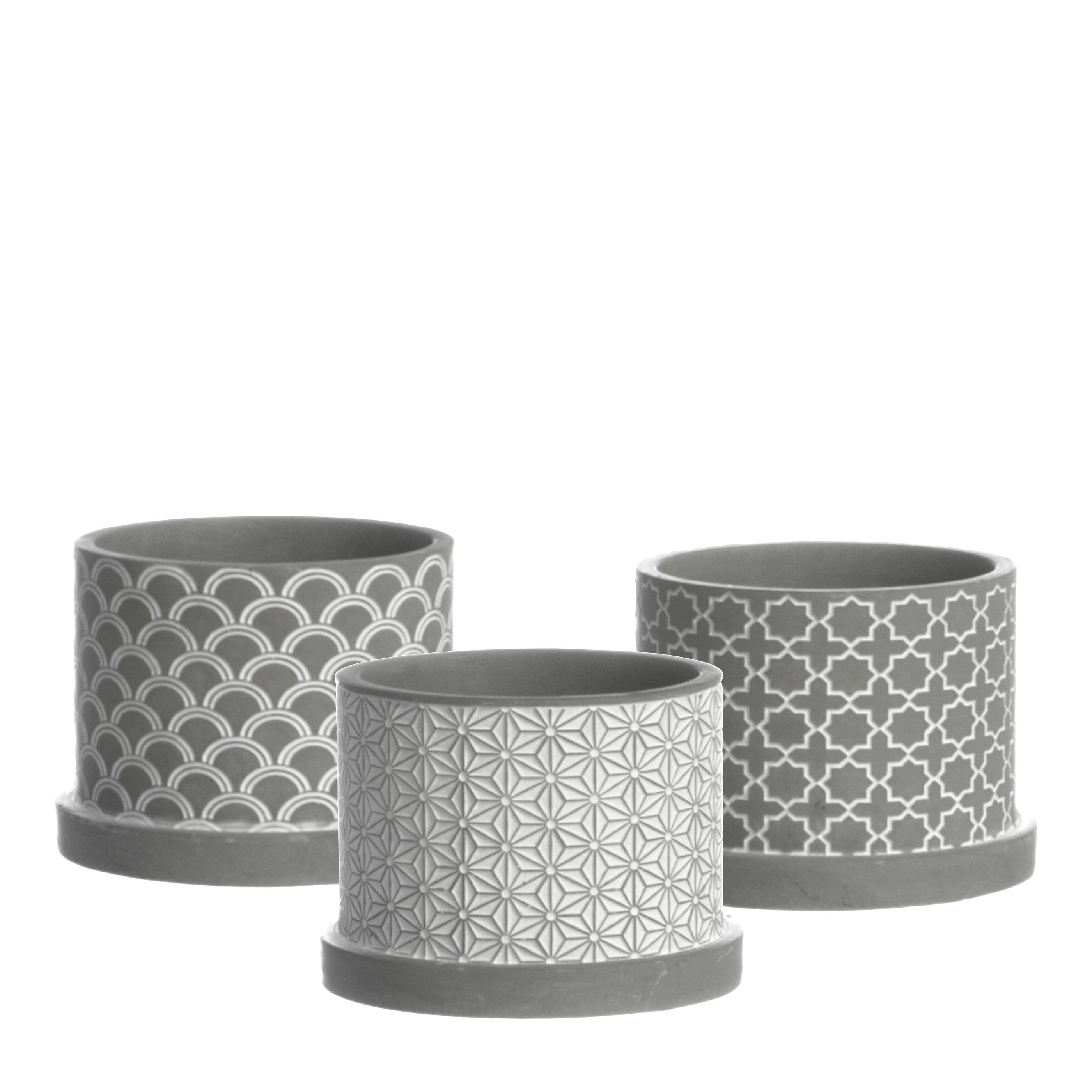 Töpfe Zement "ANNA" grau gemustert 3er Set Ø8,5cm H7cm in 4 Größen