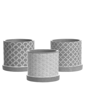 Töpfe Zement "ANNA" grau gemustert 3er Set Ø8,5cm H7cm in 4 Größen