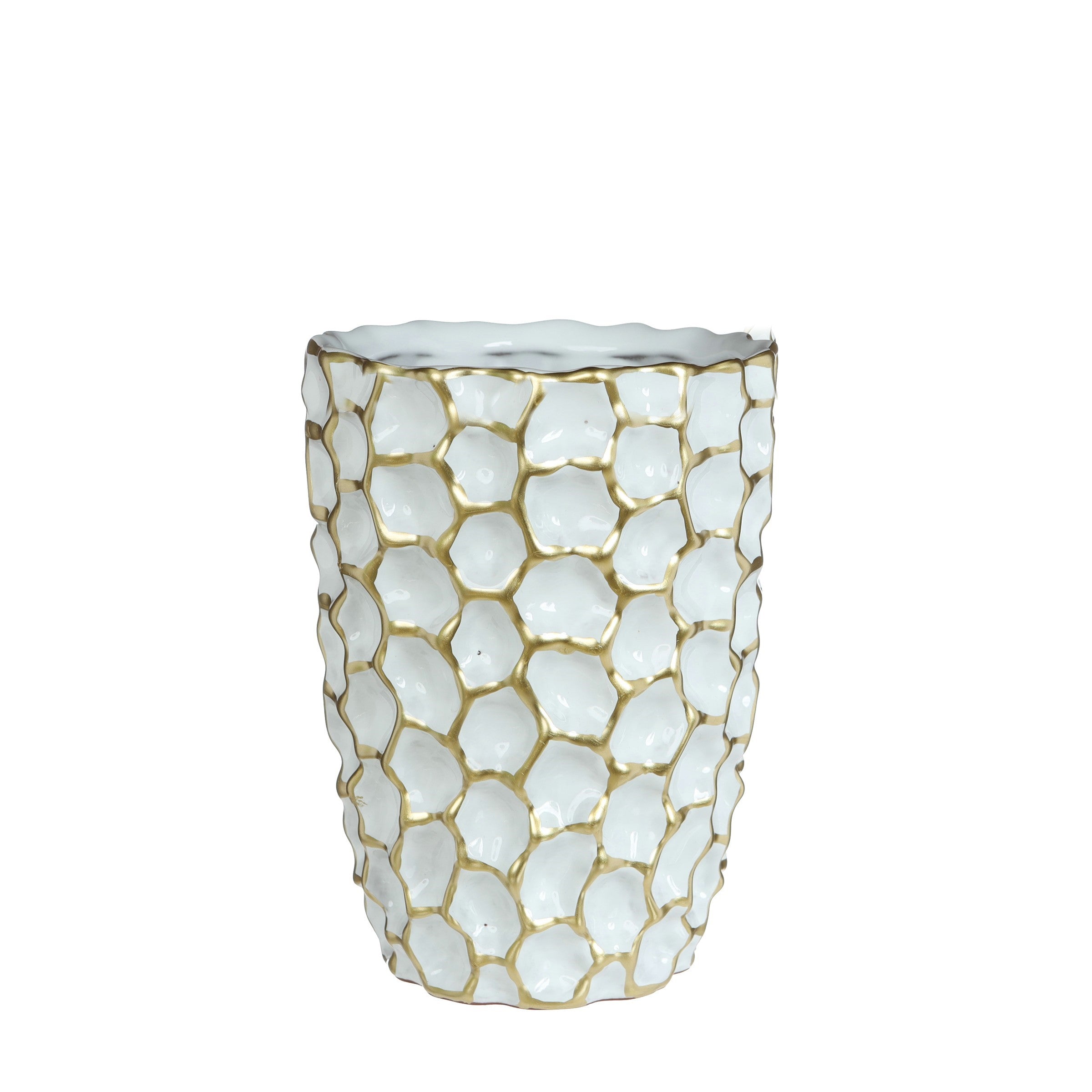 Vase DENTED Keramik weiss/gold Übertopf Ø15cm + 25cm 2Größen