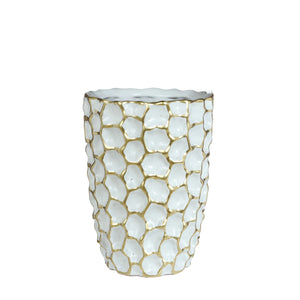 Vase DENTED Keramik weiss/gold Übertopf Ø15cm + 25cm 2Größen