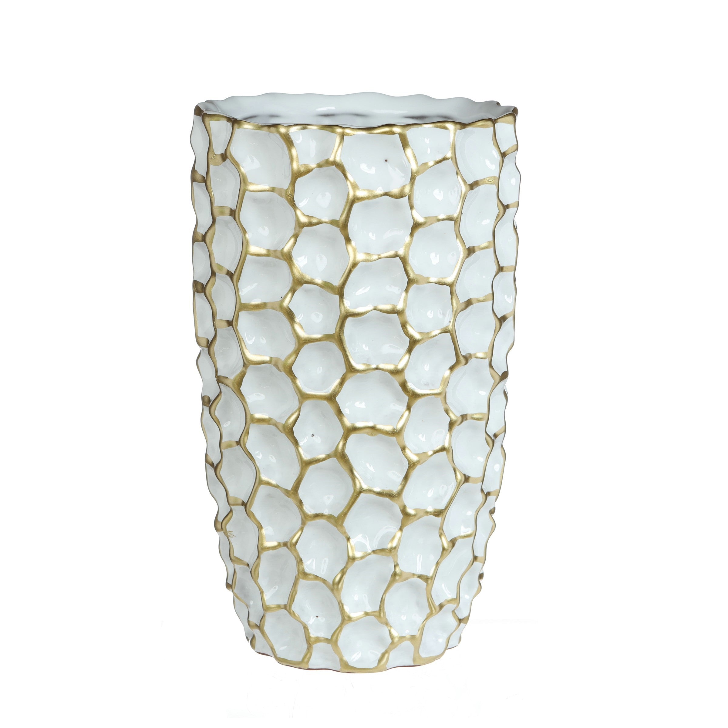 Vase DENTED Keramik weiss/gold Übertopf Ø15cm + 25cm 2Größen