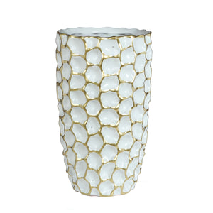 Vase DENTED Keramik weiss/gold Übertopf Ø15cm + 25cm 2Größen