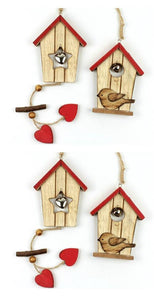 Vogelhaus Fensterdeko 2fach sortiert natur/rot H13 cm Box/4