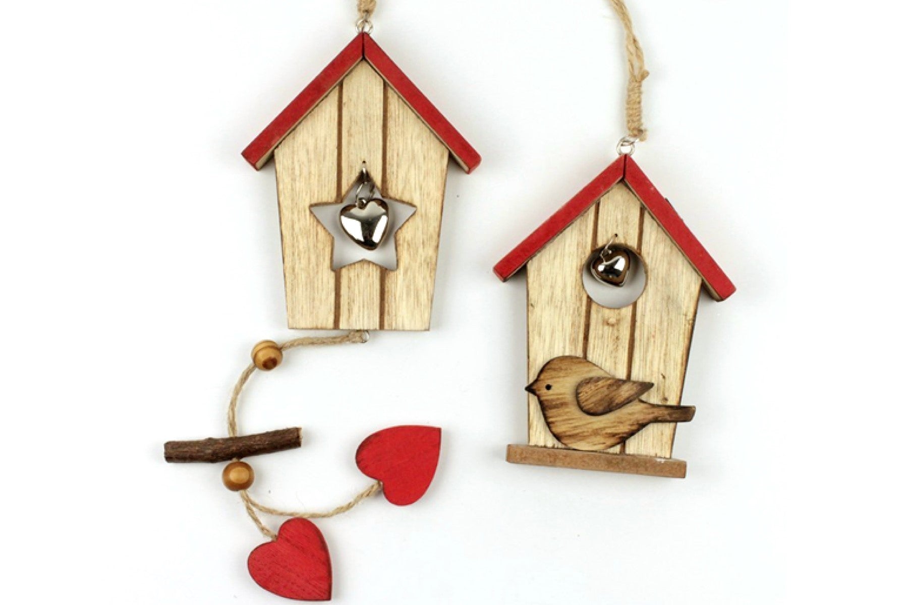 Vogelhaus Fensterdeko 2fach sortiert natur/rot H13 cm Box/4