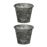 Lade das Bild in den Galerie-Viewer, 2x Metall Topf Blütenrand grau Ø16,5cm H13,5cm Übertopf
