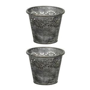 2x Metall Topf Blütenrand grau Ø16,5cm H13,5cm Übertopf