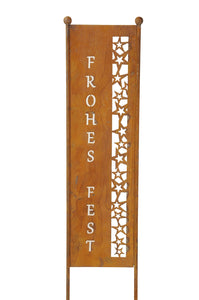 Stele Edelrost Metall "Frohes Fest" Garten H116cm