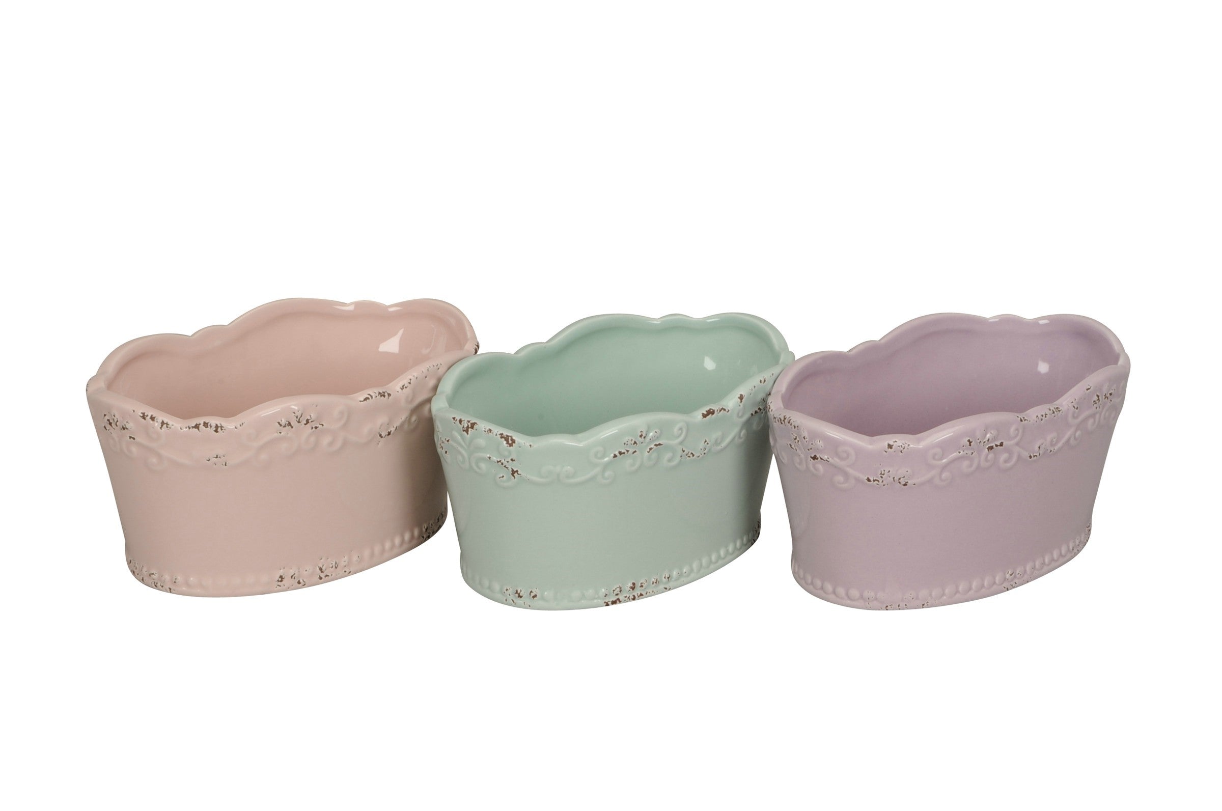 Jardiniere Keramik 3farbig sort. rosa/grün/lila Übertopf Ø18x11 cm H8,5cm