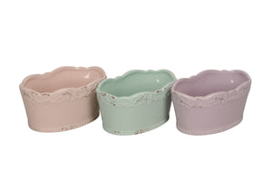 Jardiniere Keramik 3farbig sort. rosa/grün/lila Übertopf Ø18x11 cm H8,5cm