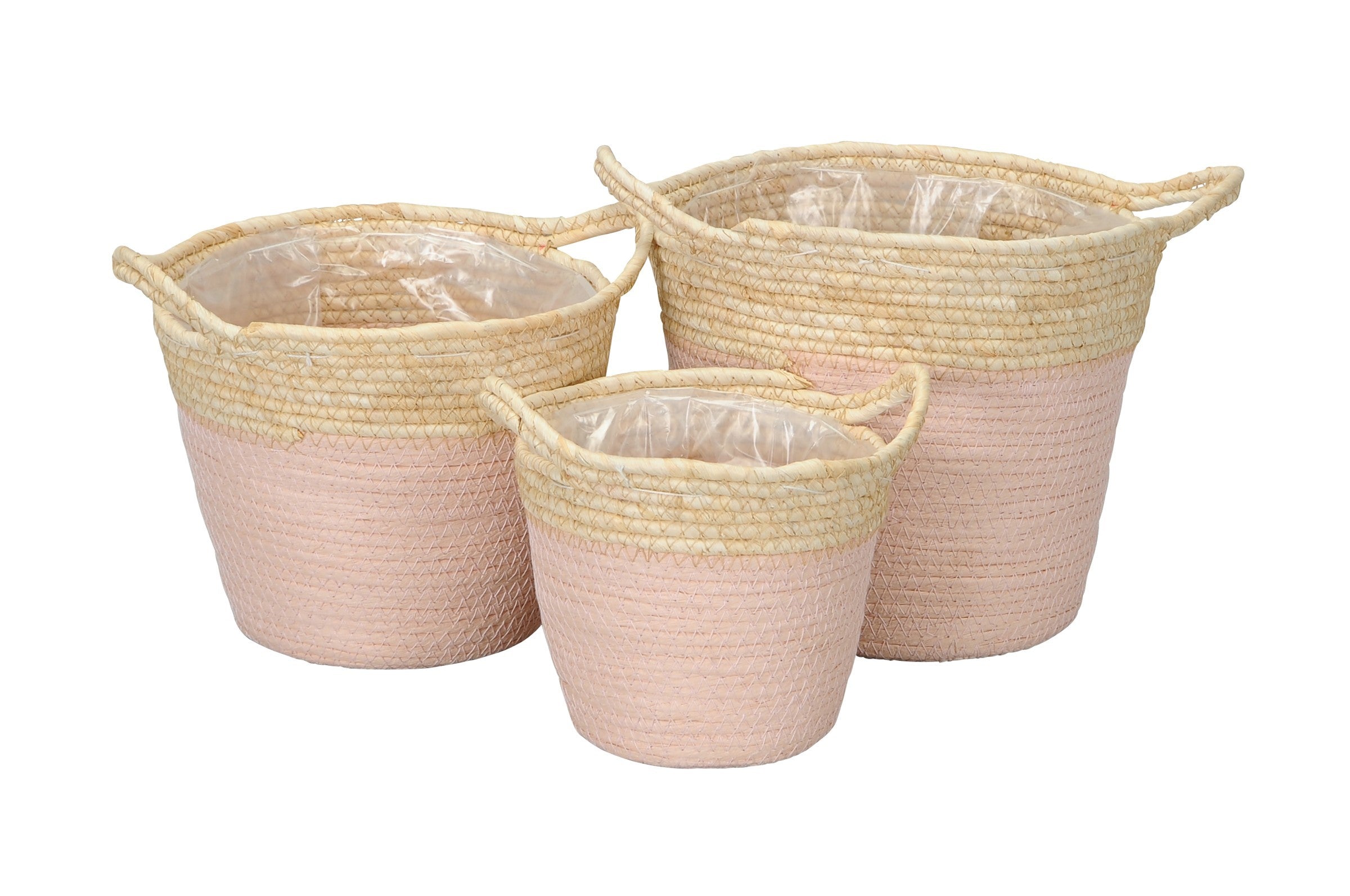 Korb mit Henkel 3erSet natur/rosa Seegras  Ø17-23 cm