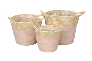 Korb mit Henkel 3erSet natur/rosa Seegras  Ø17-23 cm