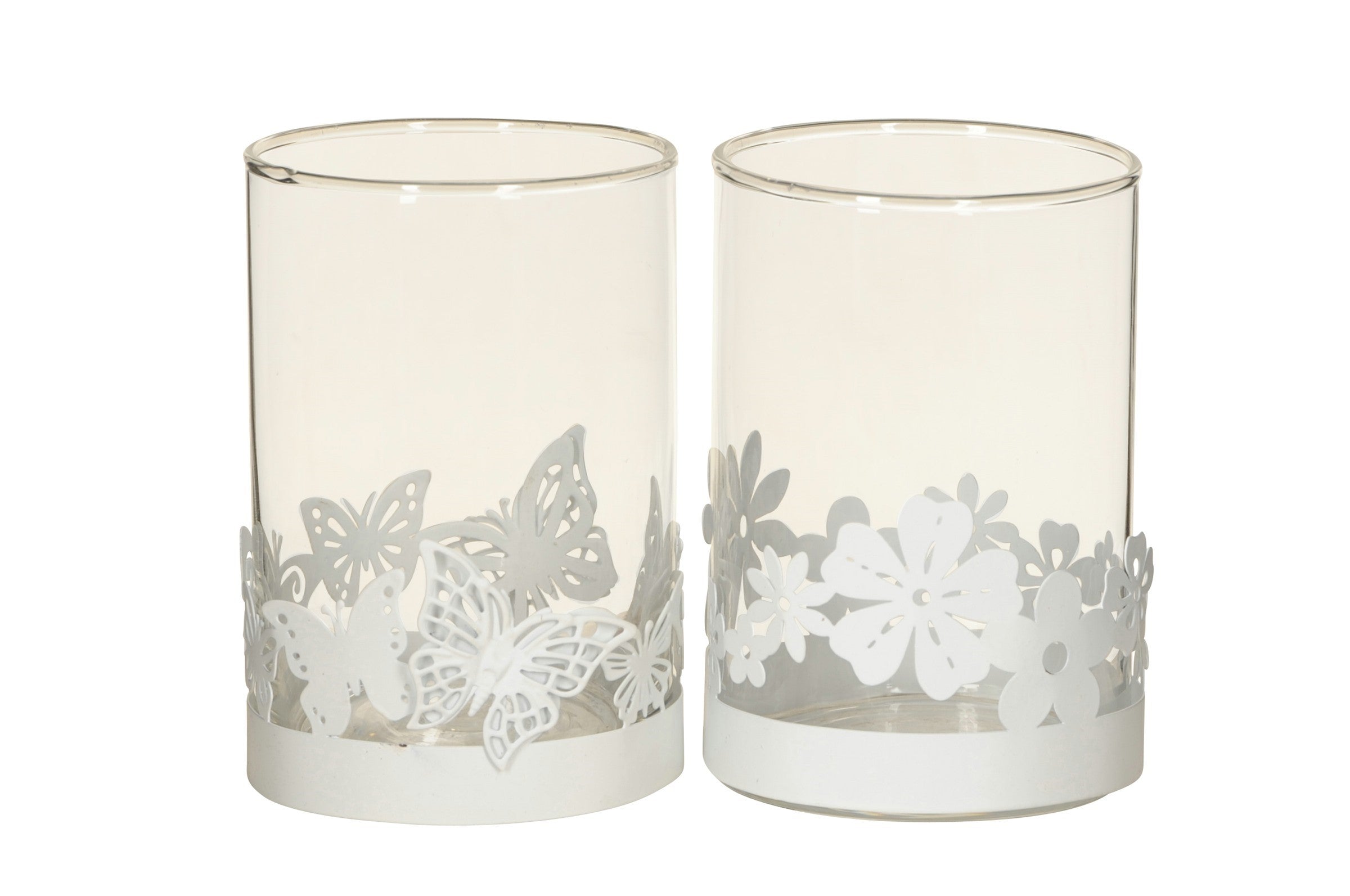 Deko Windlicht Glas Metall 2fach sort. weiß Ø8 H12cm