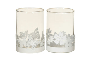 Deko Windlicht Glas Metall 2fach sort. weiß Ø8 H12cm