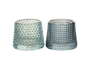 Windlicht 2Fb.sort. Maritim Glas grau/blau Ø8cm H7cm