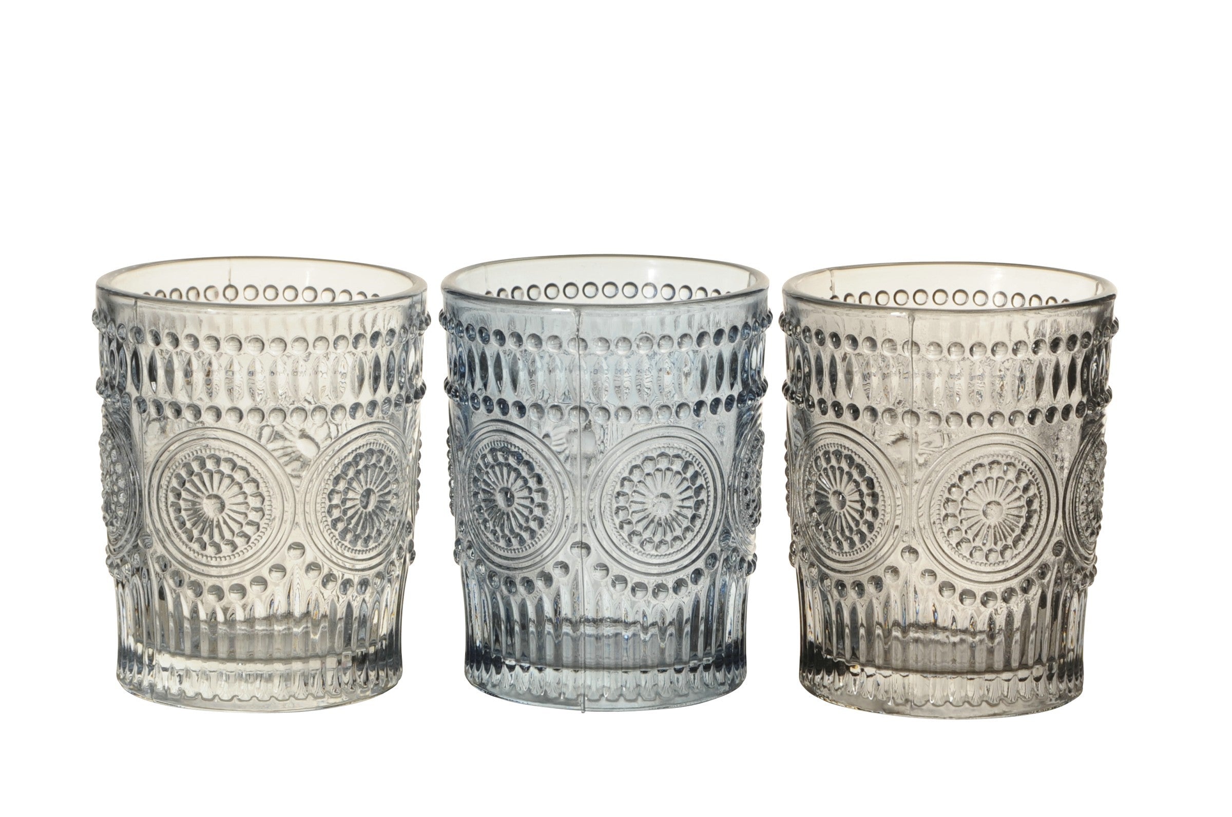 Windlicht 3Fb.sort. Maritim Glas grau/blau Ø8cm H10cm
