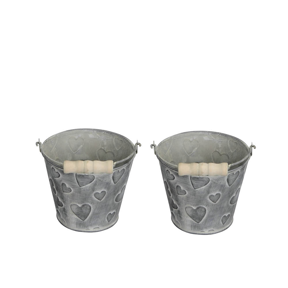 2x Metall Topf Herz Eimer mit Henkel Ø12cm H10,5cm Valentinstag