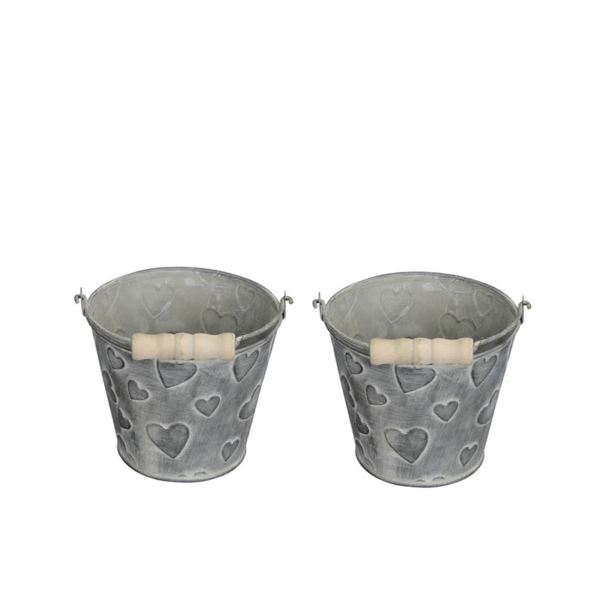 2x Metall Topf Herz Eimer mit Henkel Ø12cm H10,5cm Valentinstag Blumentoof Übertopf