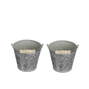2x Metall Topf Herz Eimer mit Henkel Ø12cm H10,5cm Valentinstag