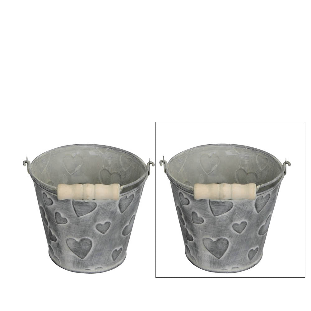 2x Metall Topf Herz Eimer mit Henkel Ø14cm H11,5cm Valentinstag