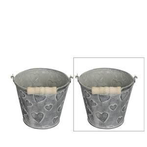 2x Metall Topf Herz Eimer mit Henkel Ø14cm H11,5cm Valentinstag