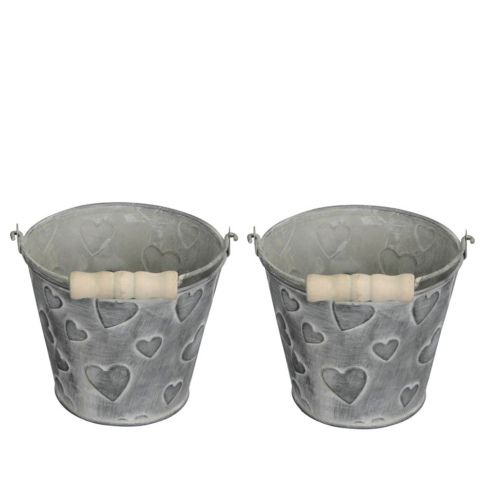 2x Metall Topf Herz Eimer mit Henkel Ø15cm H12,5cm Valentinstag