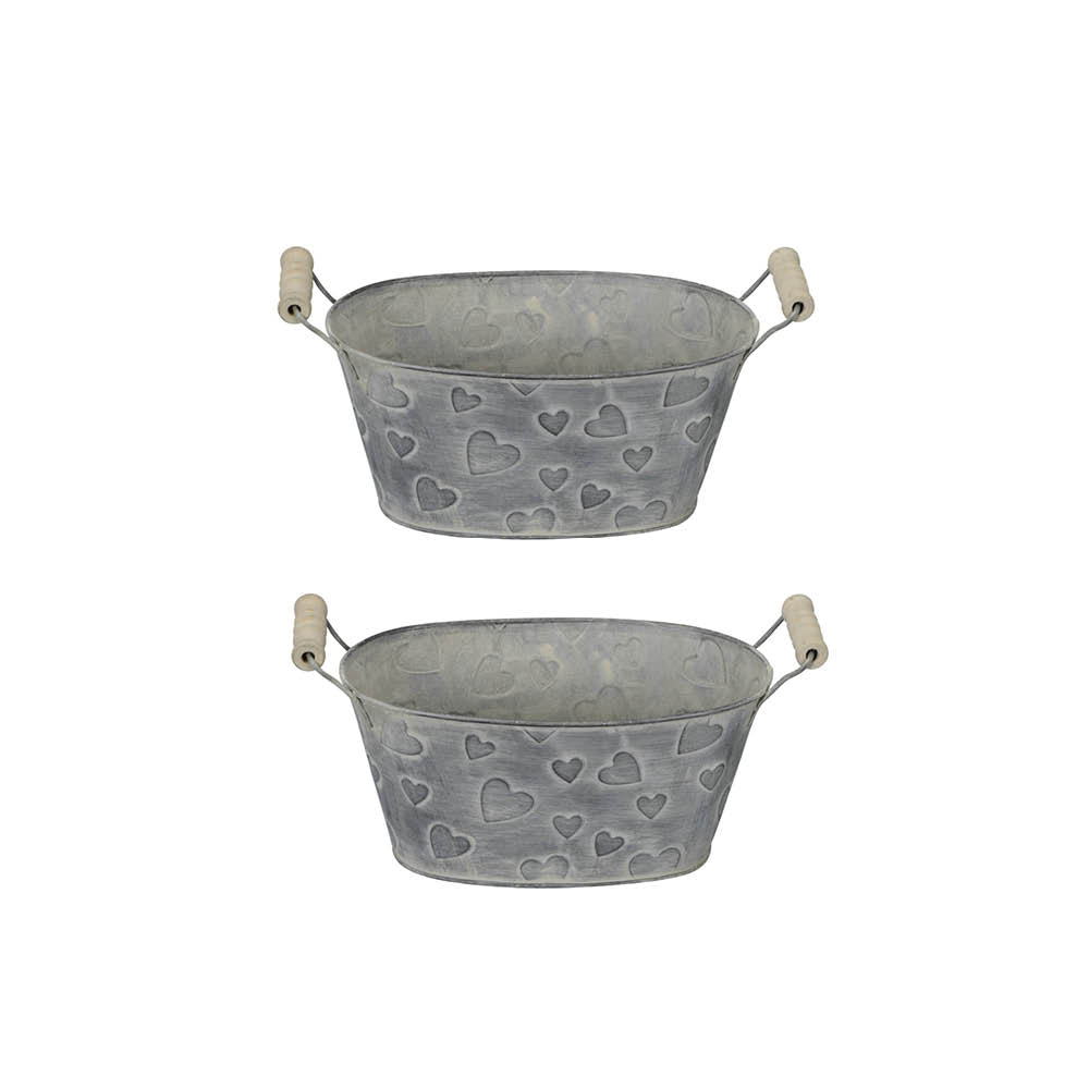 2x Metall Jardiniere Herz mit Griff Ø21x12cm H10cm Pflanzgefäß Valentinstag