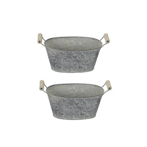 2x Metall Jardiniere Herz mit Griff Ø21x12cm H10cm Pflanzgefäß Valentinstag