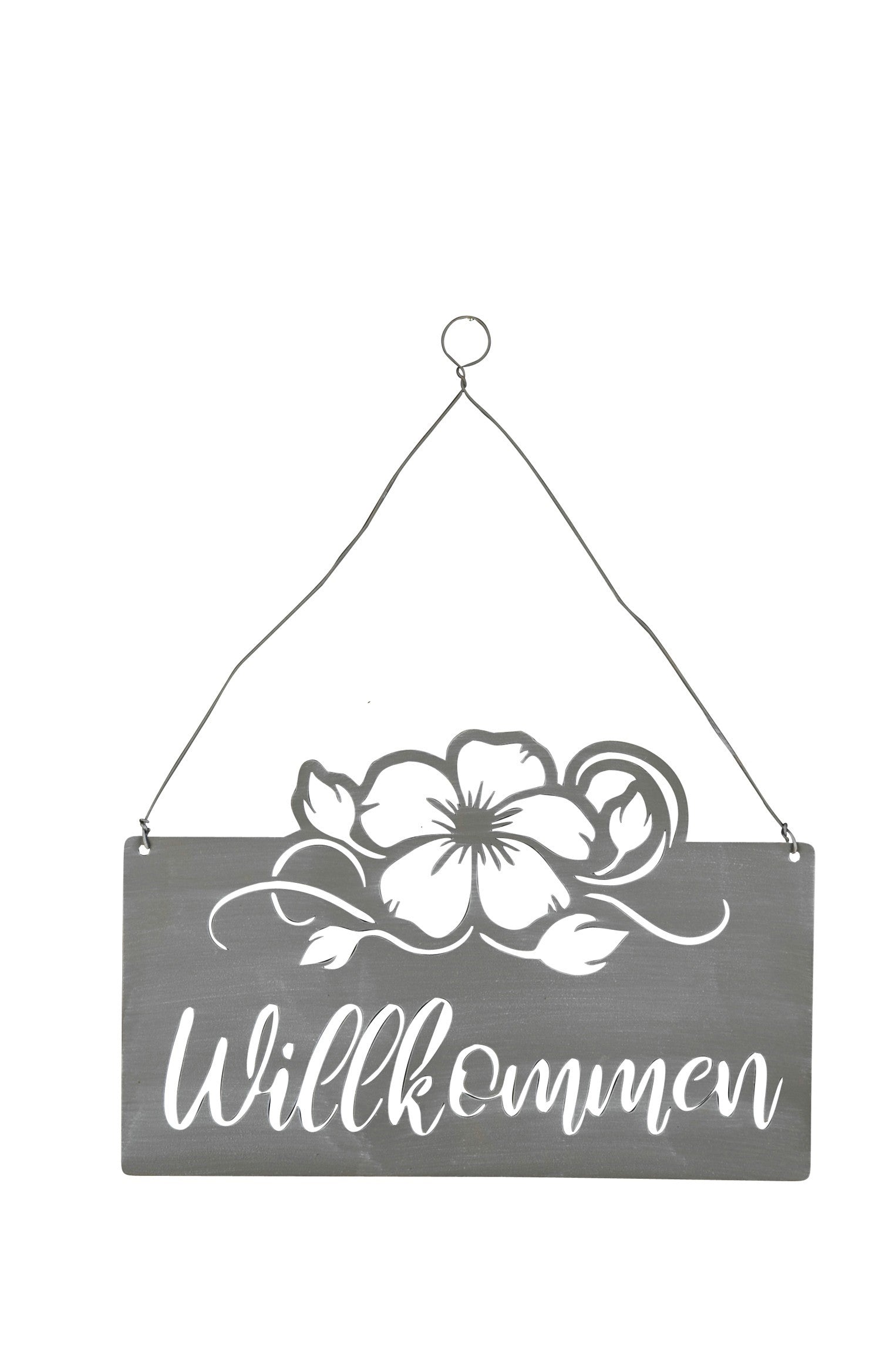 Türschild grau Metall 32cm H21cm "Willkommen" Schild Spruchschild