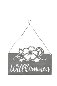 Türschild grau Metall 32cm H21cm "Willkommen" Schild Spruchschild