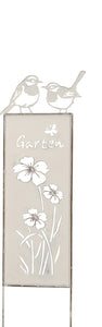 Metall Stele weiss Spruch Vogel "Garten" Beetstecker B12cm H31cm