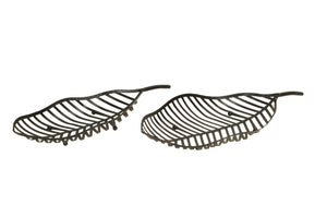 Blatt Schale Metall schwarz 2er Set Ø55x22cm+66x25cm
